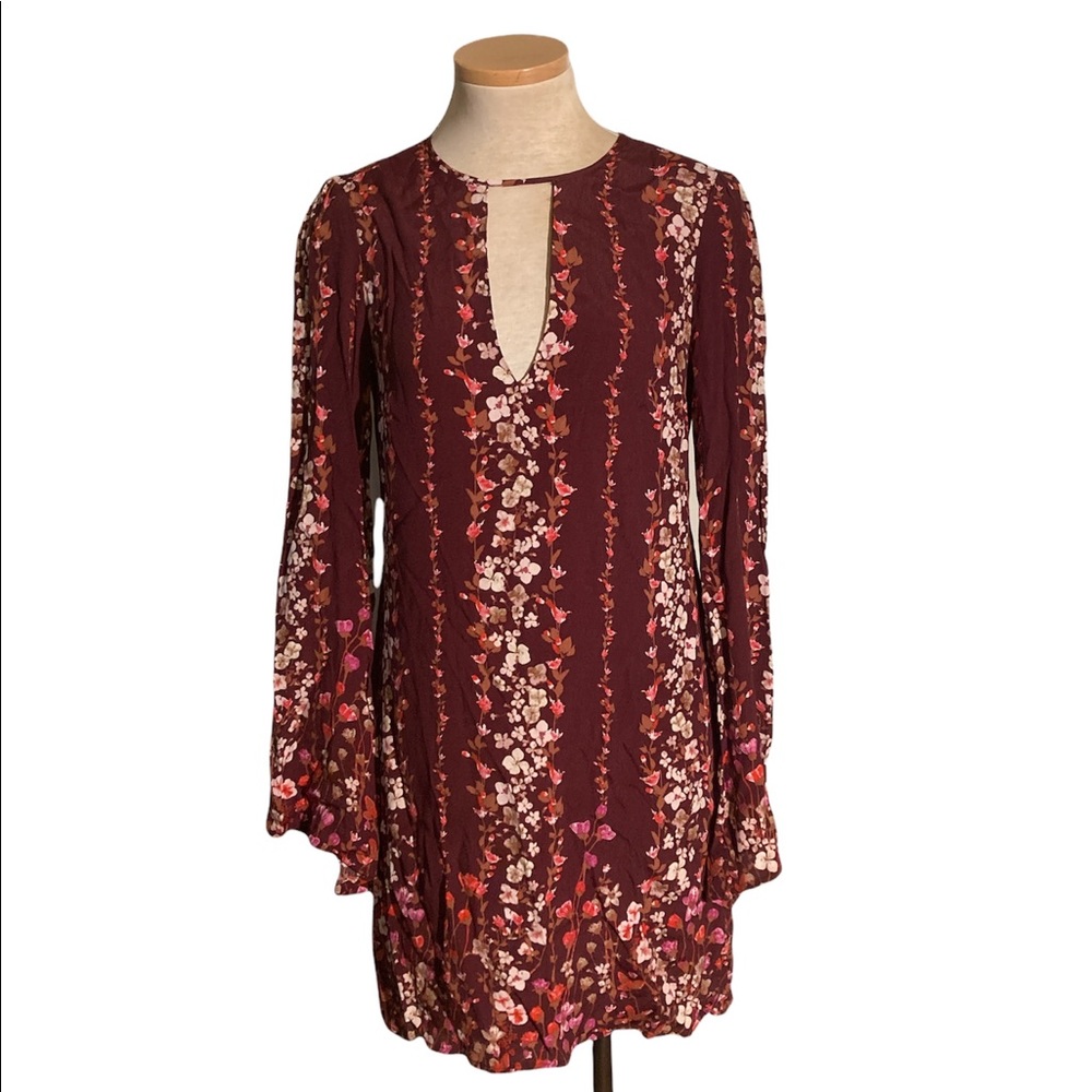 Urban Outfitters Kimchi Blue Floral Burgundy Dress with Bell Sleeves Size S